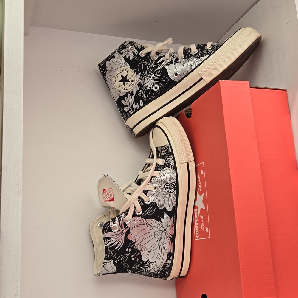 New Converse Chuck 70 Hi Tops Womens Size 5.5 Shoes Floral Silver-Black